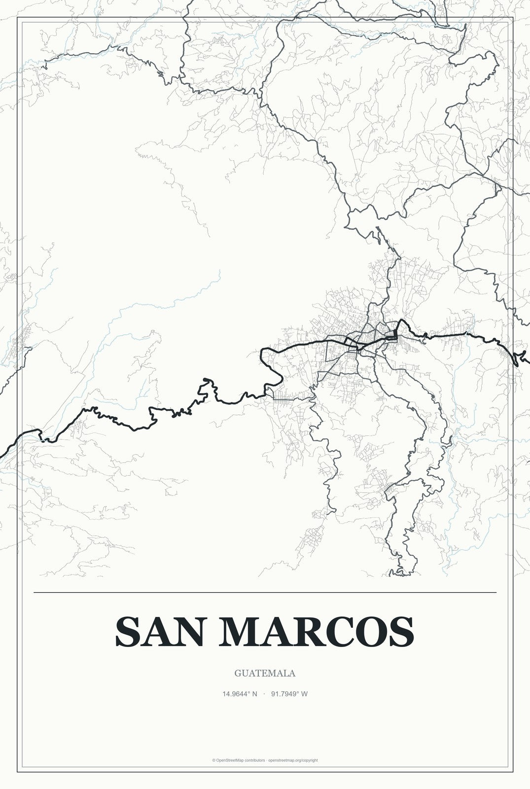 San Marcos, Guatemala City Map Aluminum Sign in Gallery Air style