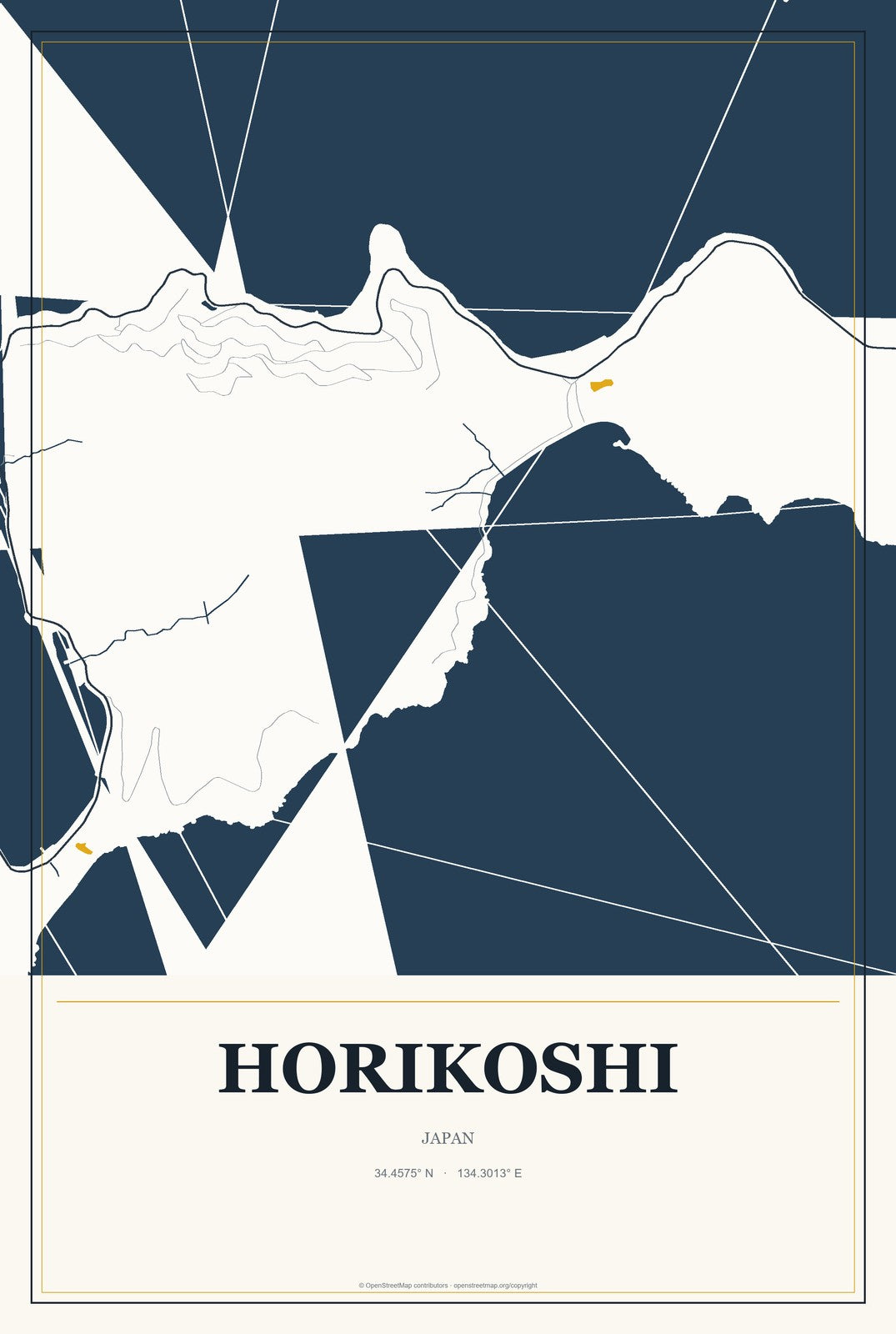 Horikoshi, Japan City Map Aluminum Sign in Citrine Modern style