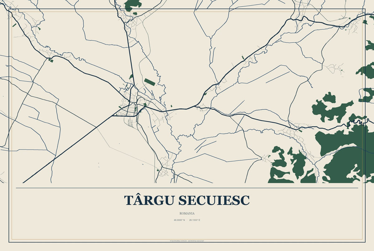 Târgu Secuiesc, Romania City Map Aluminum Sign in Coastal Cutout style