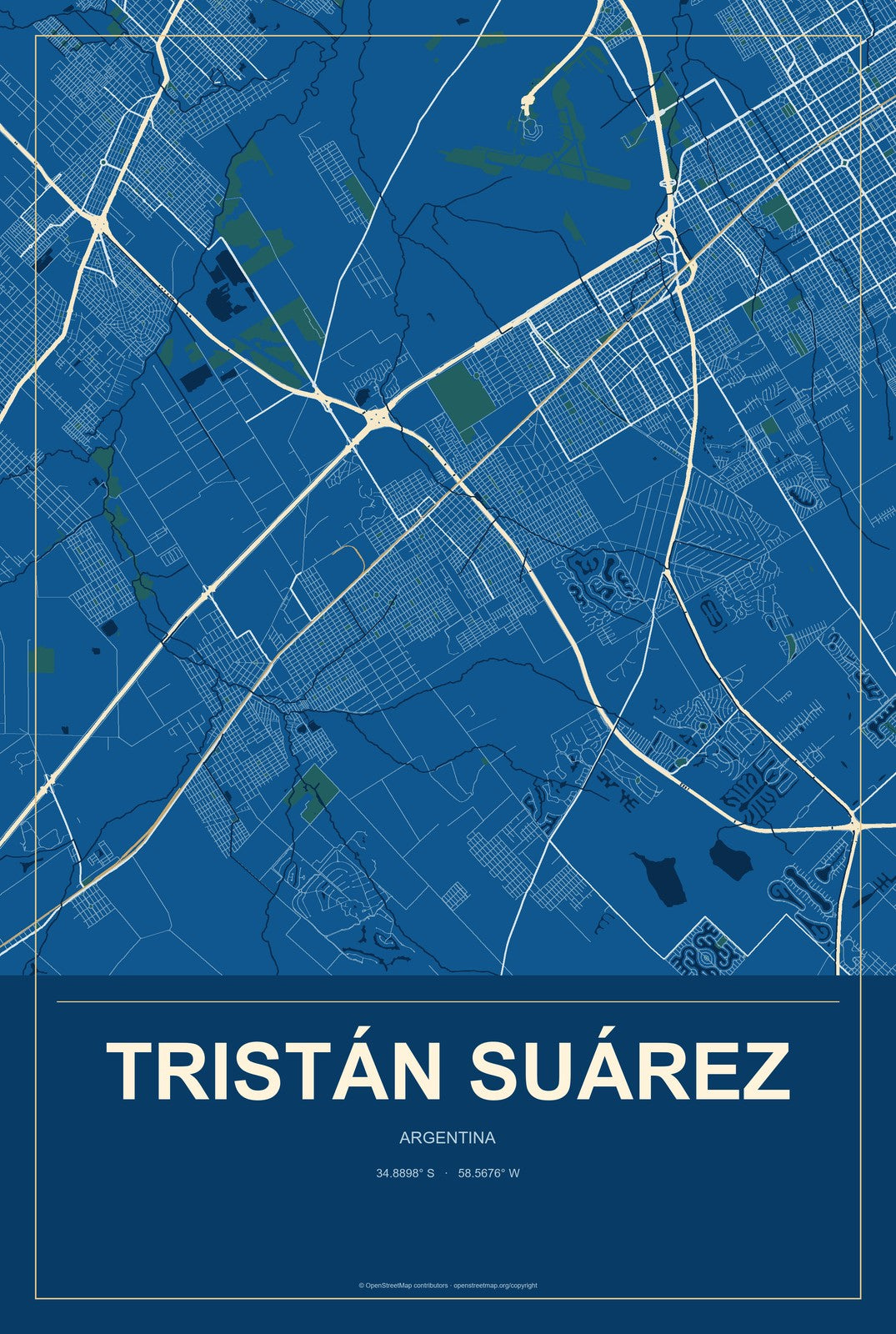 Tristán Suárez, Argentina City Map Aluminum Sign in Harbor Cobalt style