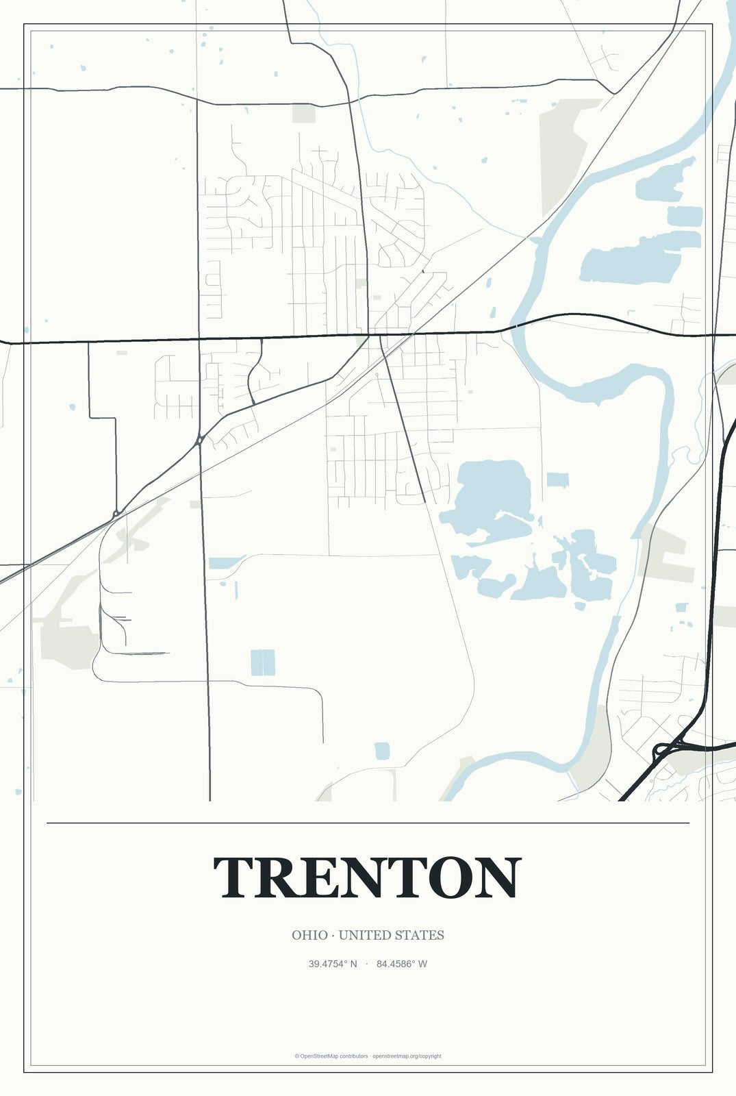 Trenton, Ohio City Map Aluminum Sign in Gallery Air style