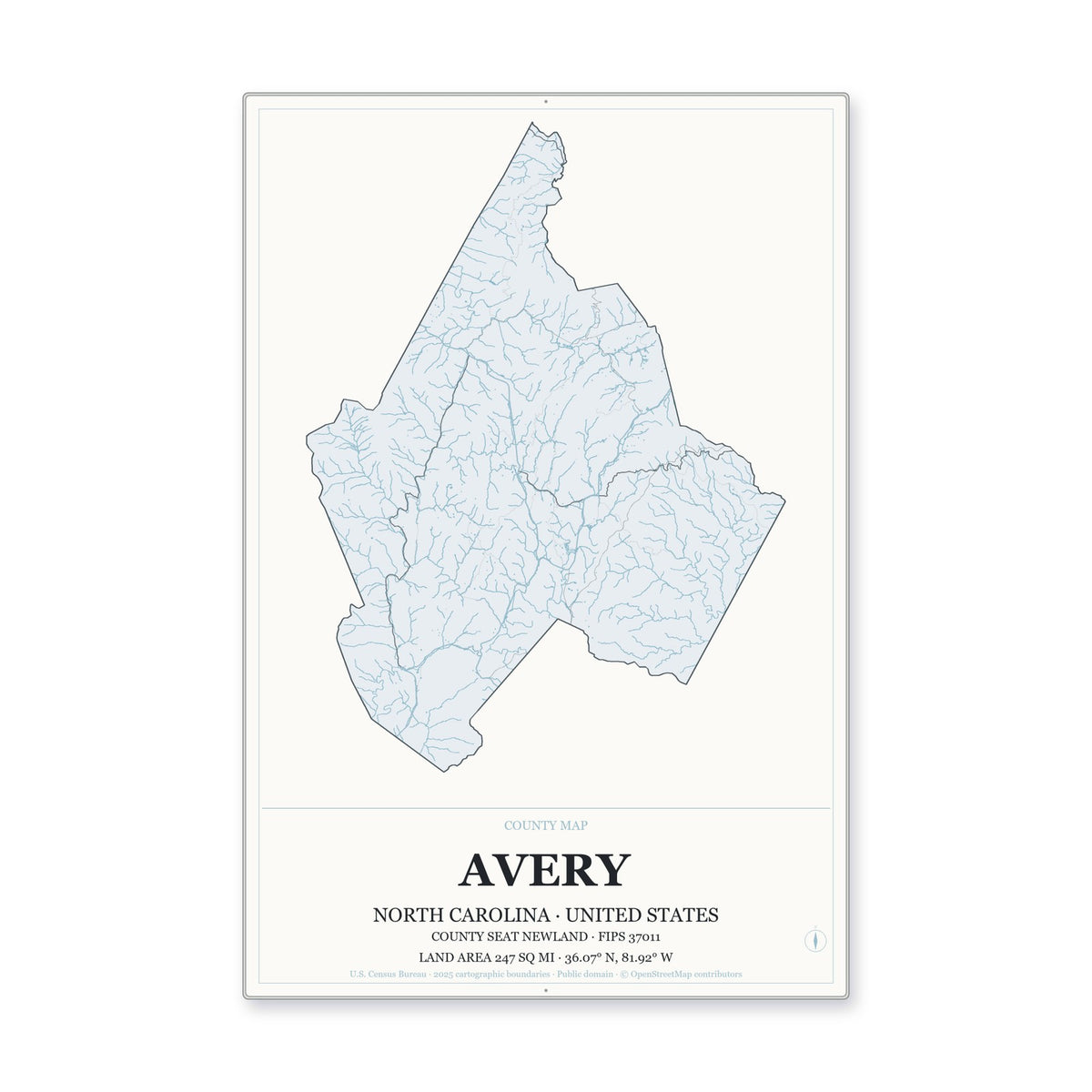Avery County, North Carolina Map Aluminum Sign in Gallery Air style