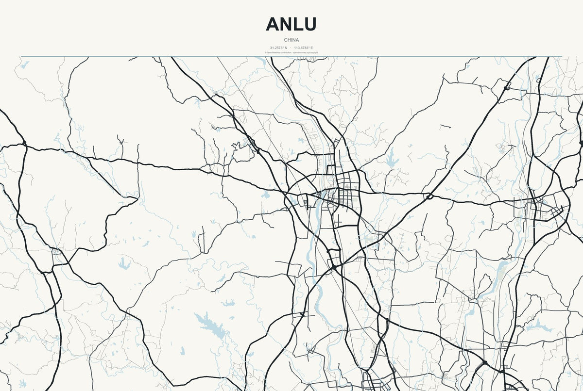 Anlu, China City Map Aluminum Sign in Headline Atlas style
