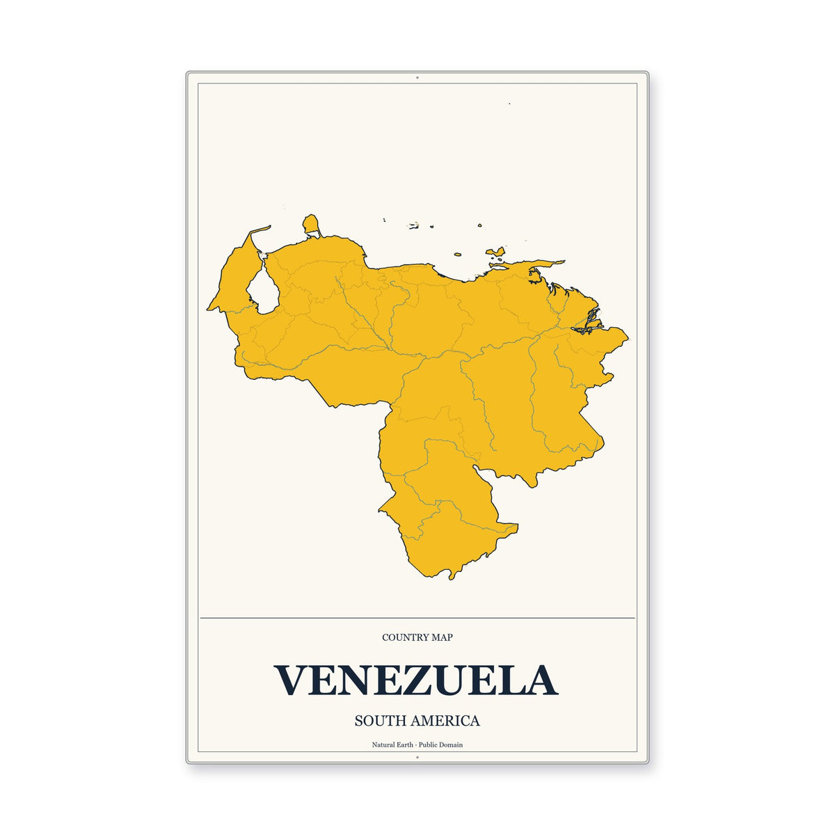 Venezuela Country Map Aluminum Sign in Citrine Modern style