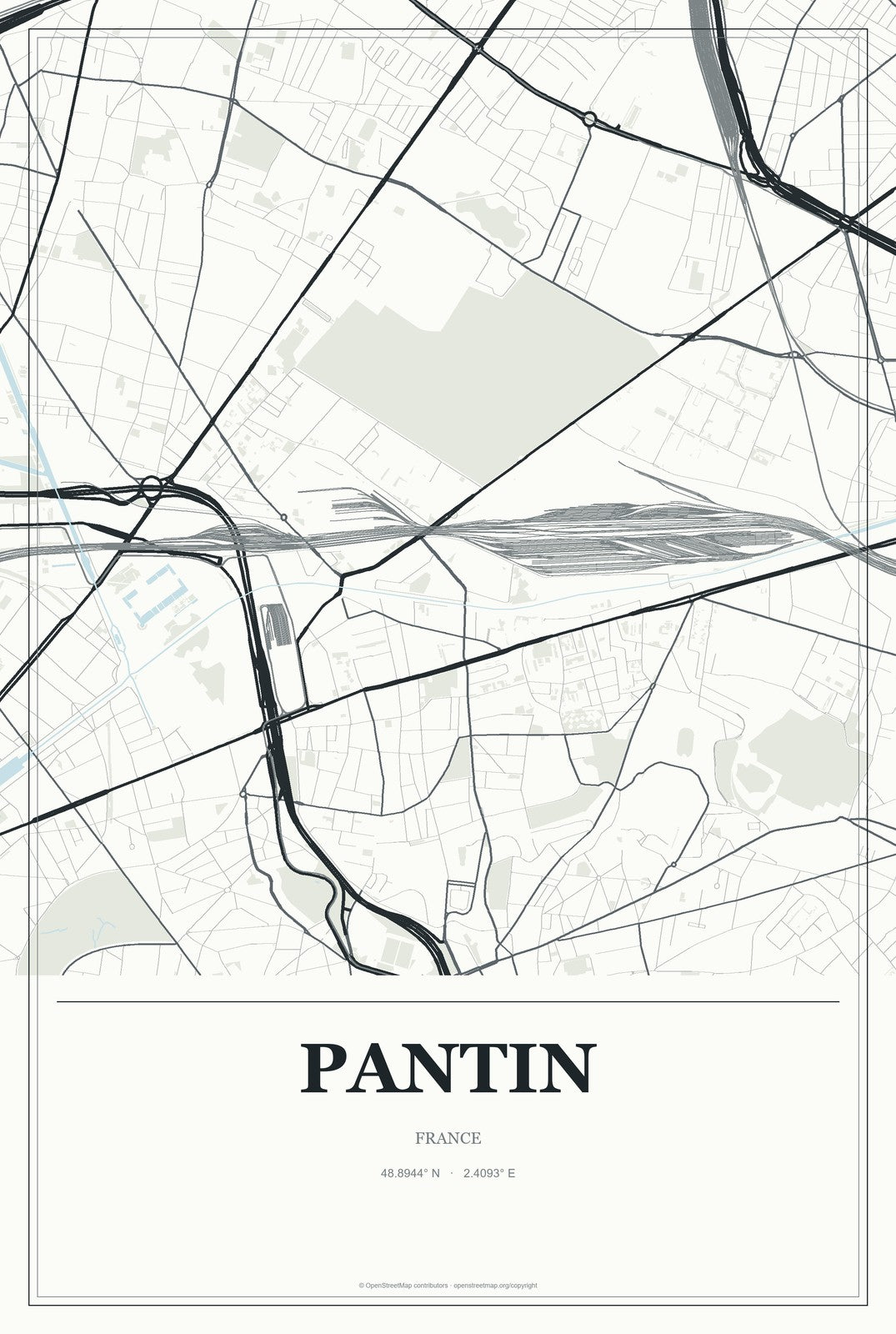 Pantin, France City Map Aluminum Sign in Gallery Air style