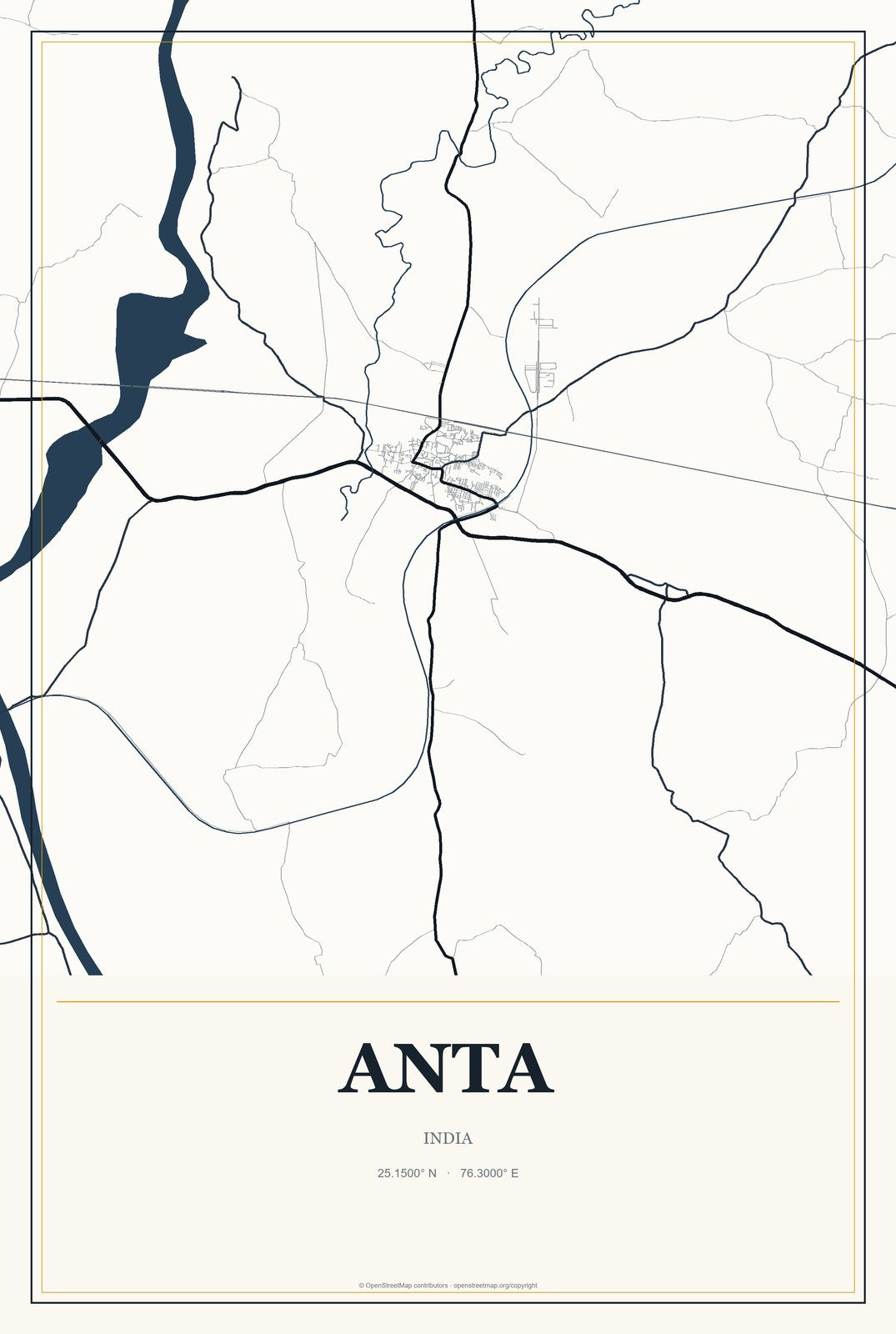 Anta, India City Map Aluminum Sign in Citrine Modern style