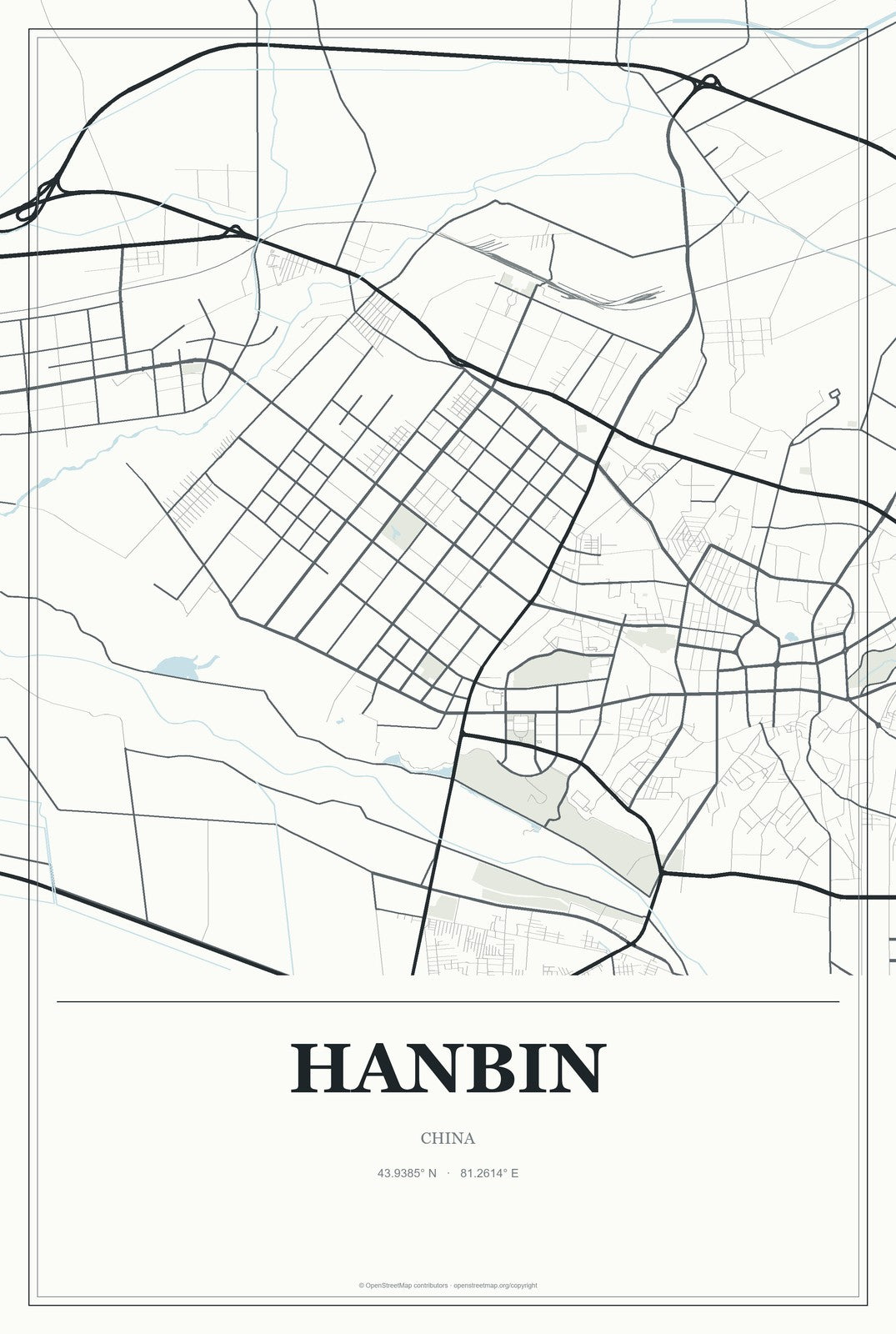 Hanbin, China City Map Aluminum Sign in Gallery Air style
