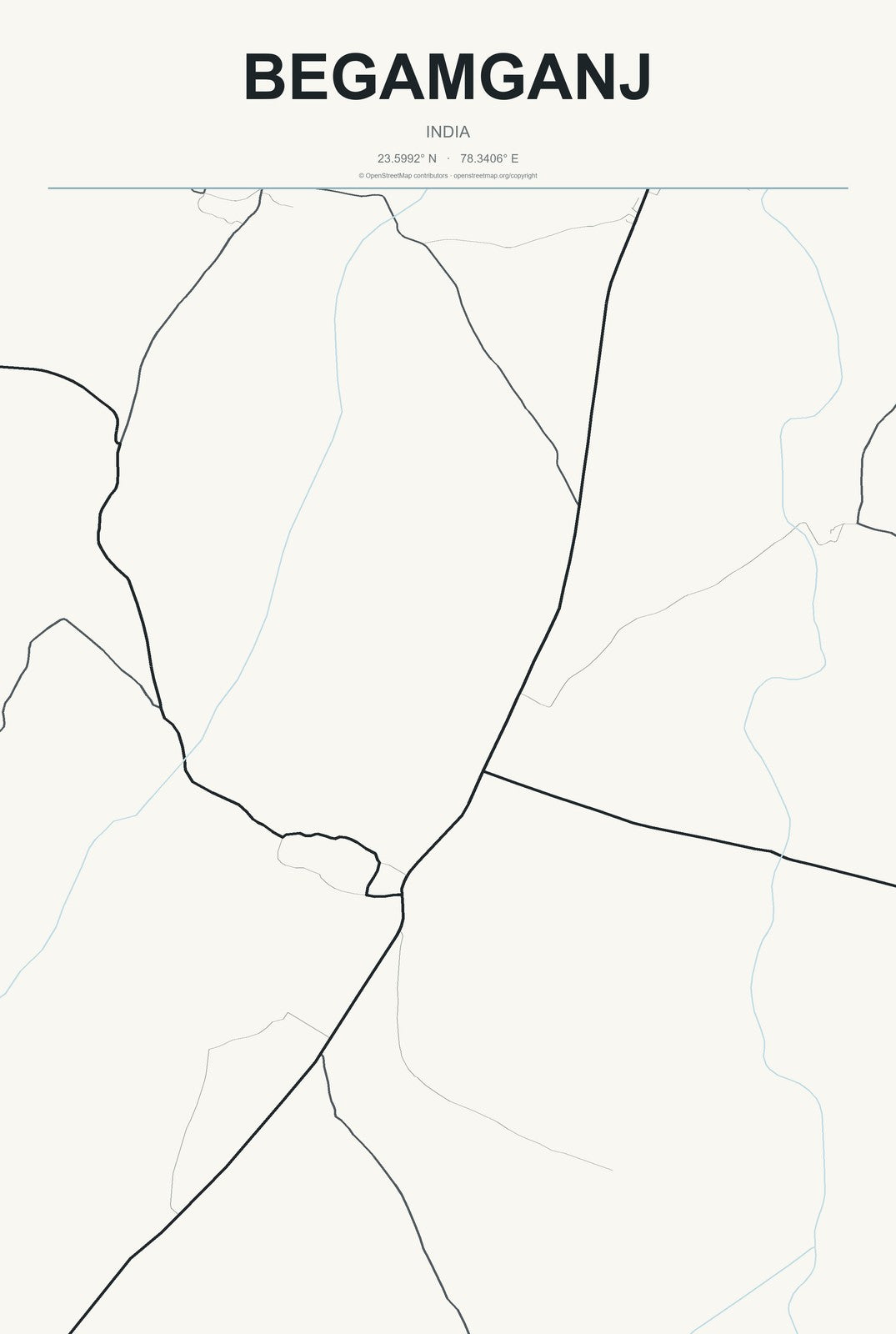 Begamganj, India City Map Aluminum Sign in Headline Atlas style