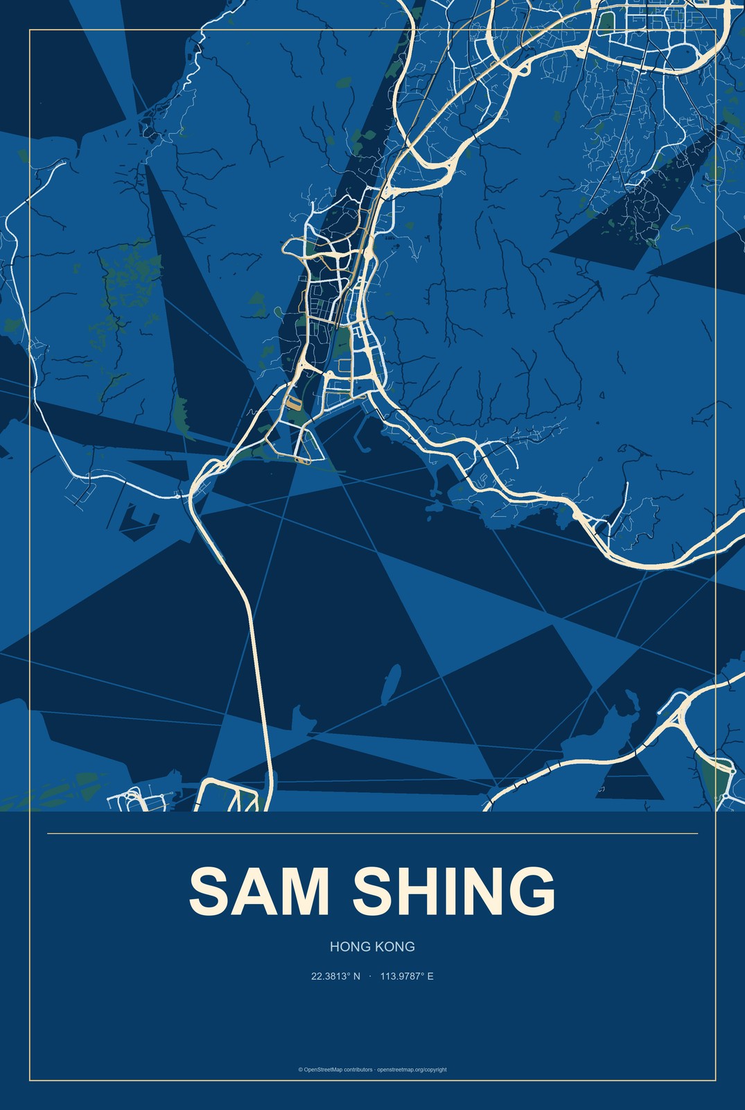 Sam Shing, Hong Kong City Map Aluminum Sign in Harbor Cobalt style