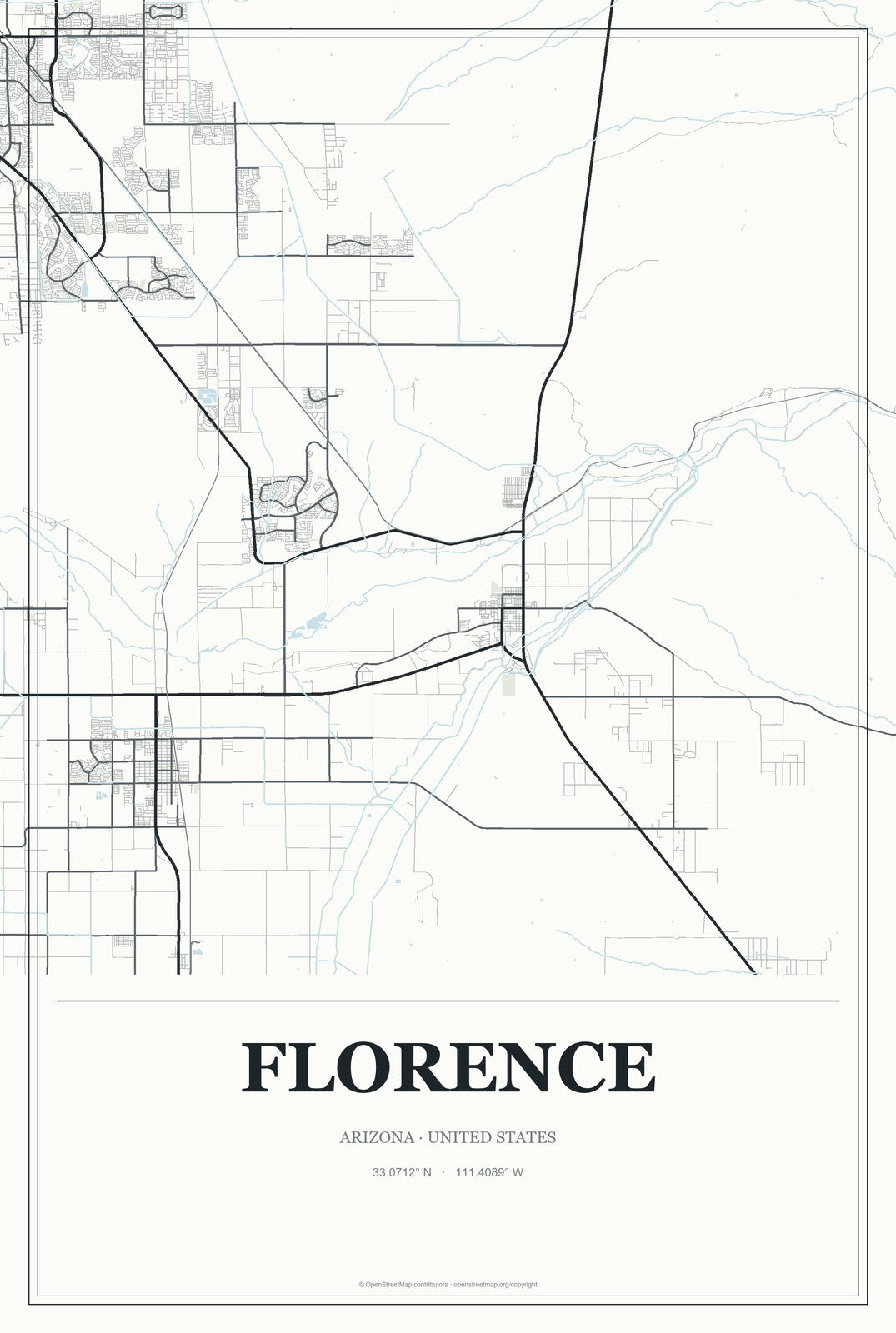 Florence, Arizona City Map Aluminum Sign in Gallery Air style