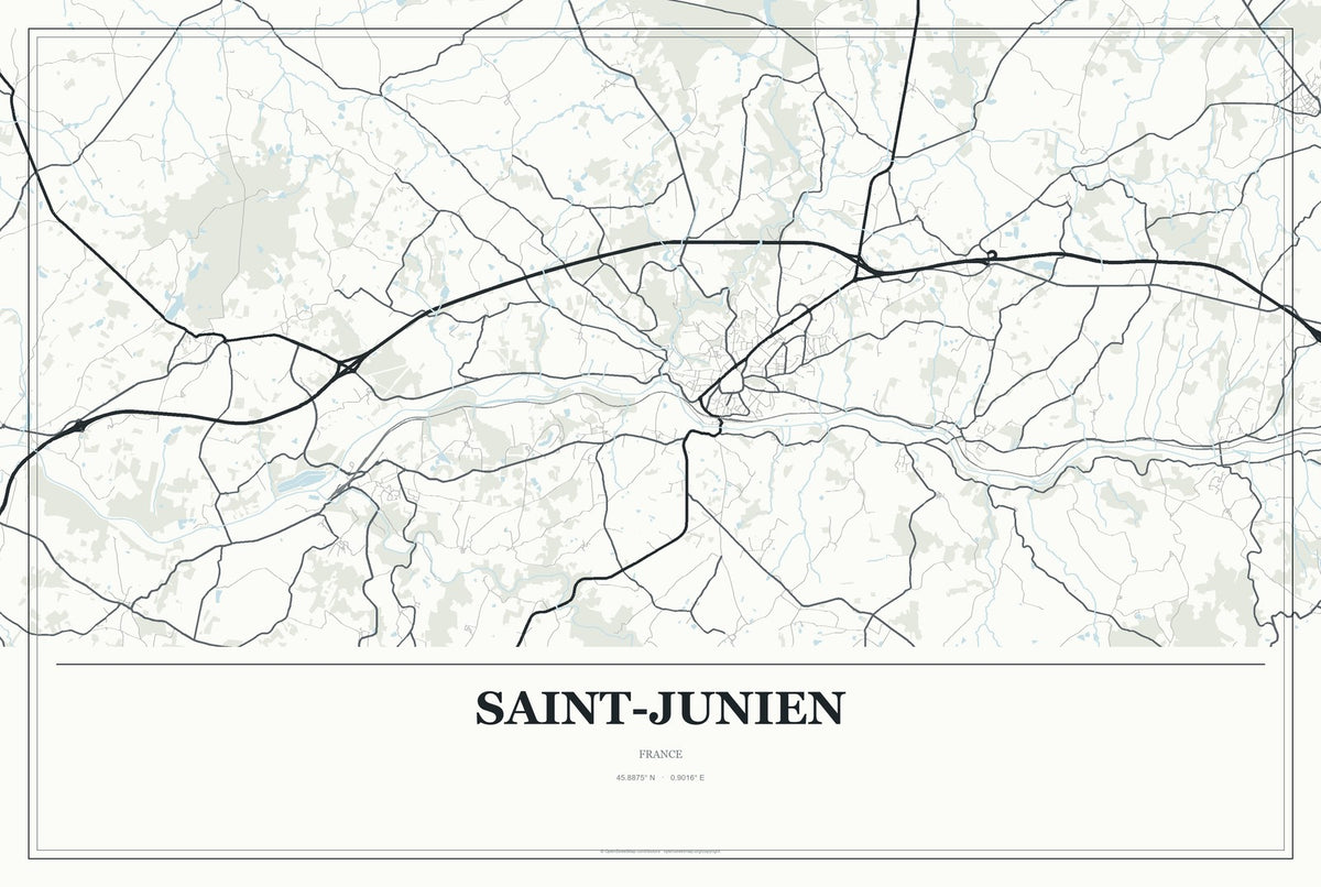 Saint-Junien, France City Map Aluminum Sign in Gallery Air style