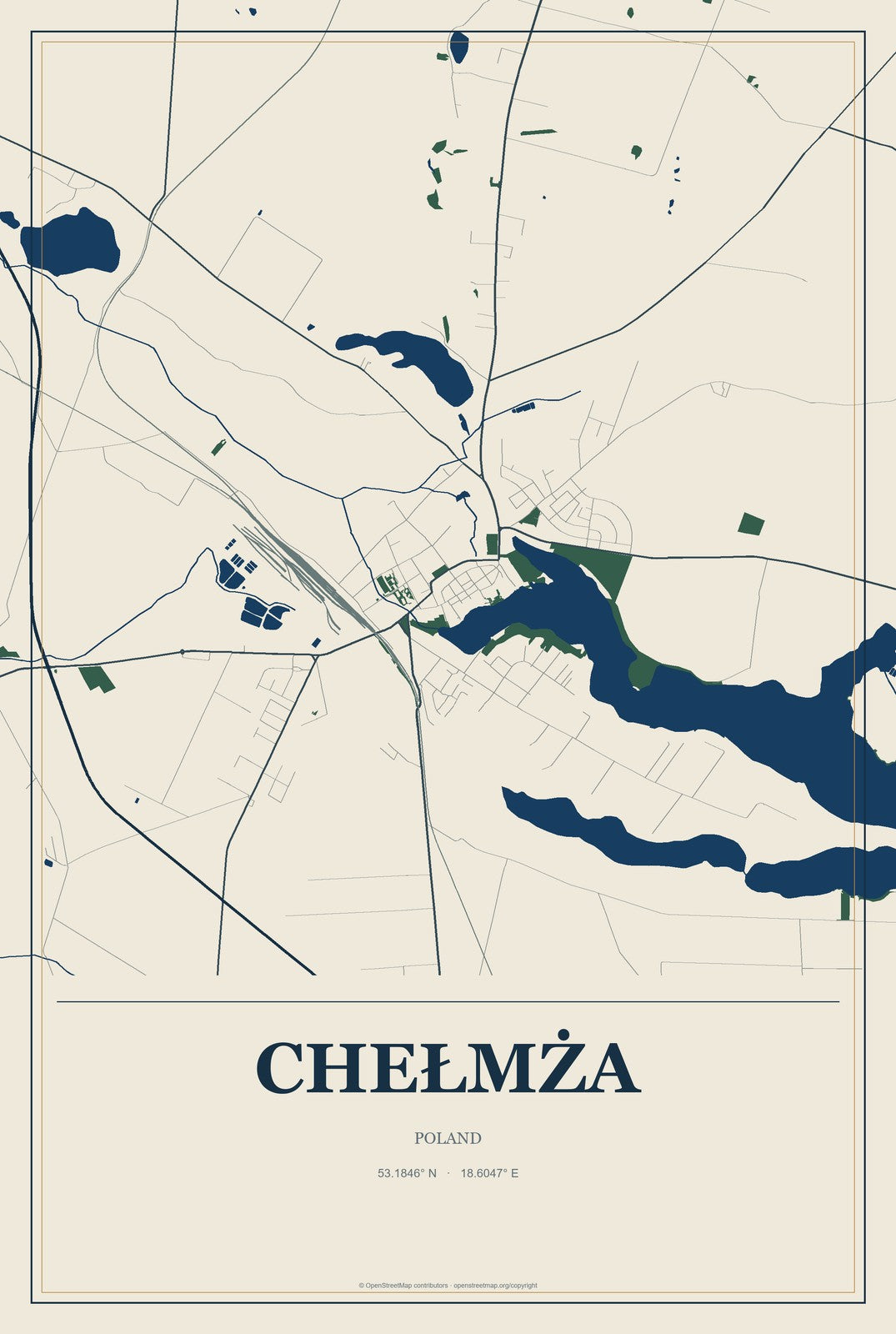 Chełmża, Poland City Map Aluminum Sign in Coastal Cutout style