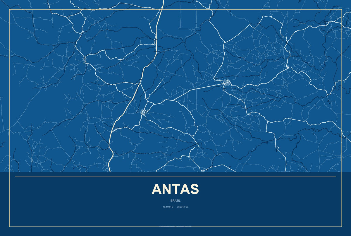 Antas, Brazil City Map Aluminum Sign in Harbor Cobalt style