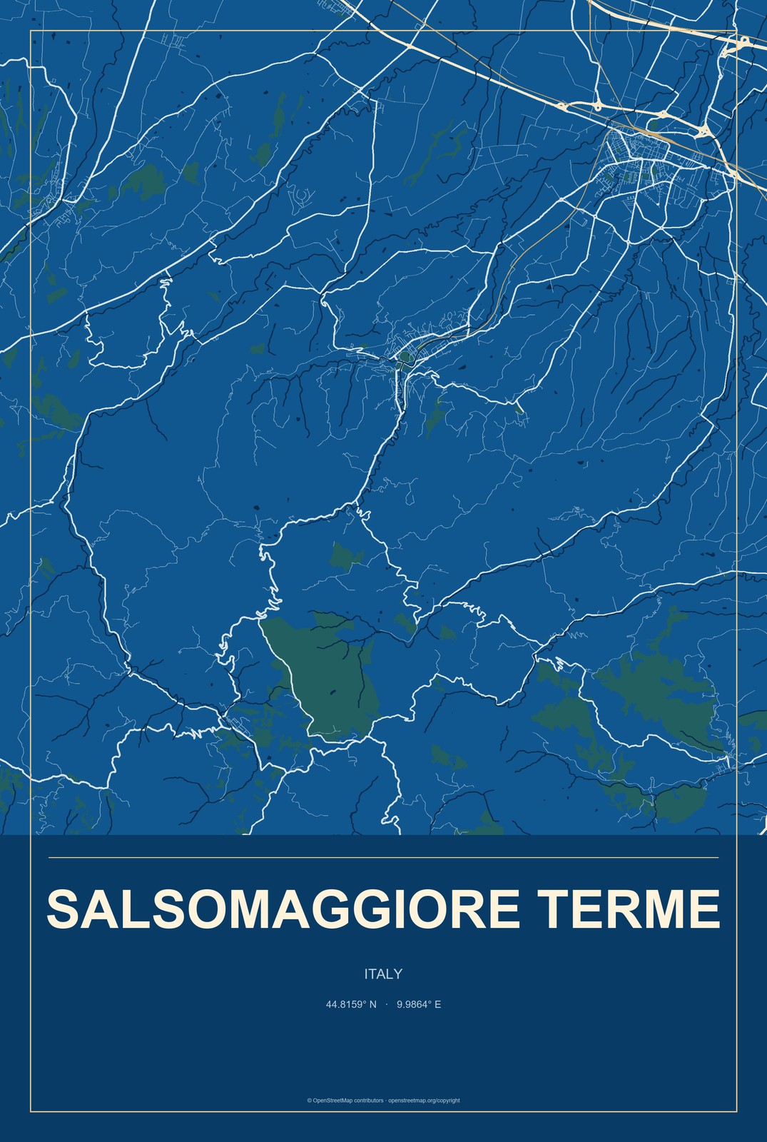 Salsomaggiore Terme, Italy City Map Aluminum Sign in Harbor Cobalt style