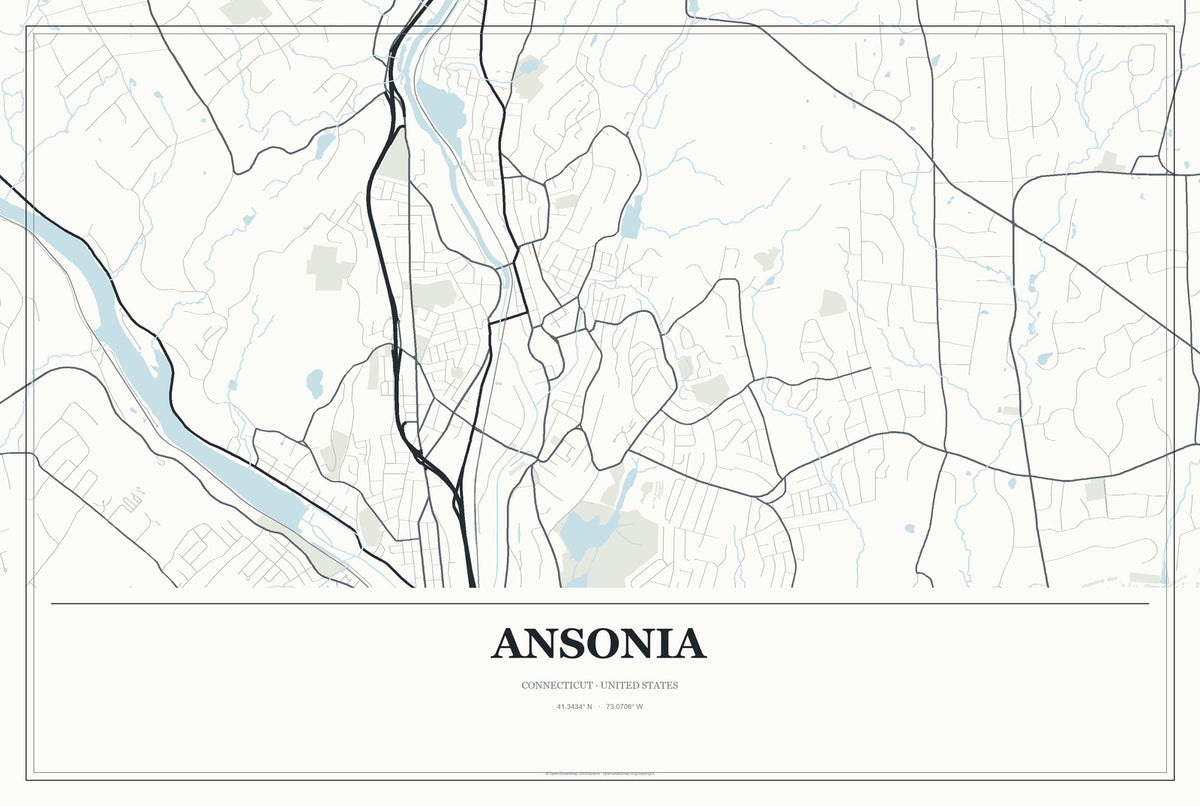 Ansonia, Connecticut City Map Aluminum Sign in Gallery Air style