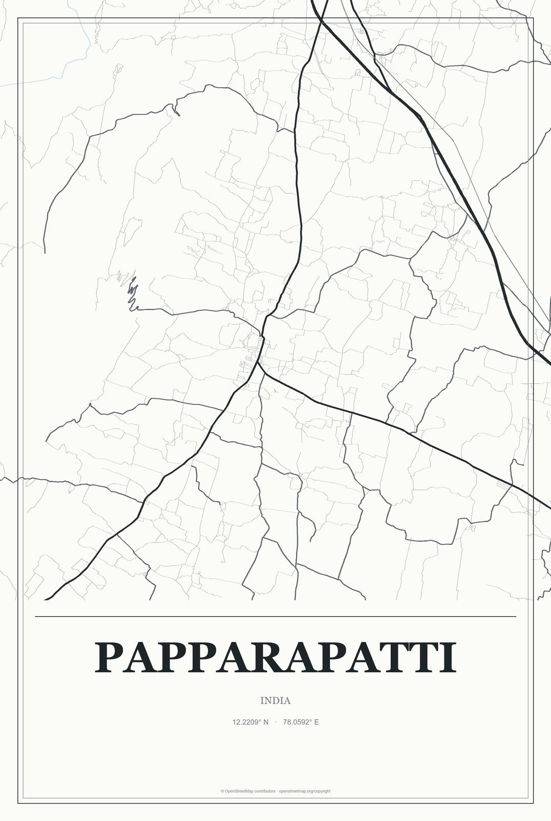 Papparapatti, India City Map Aluminum Sign in Gallery Air style