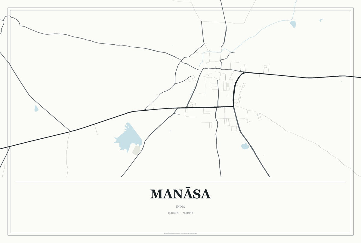 Manāsa, India City Map Aluminum Sign in Gallery Air style