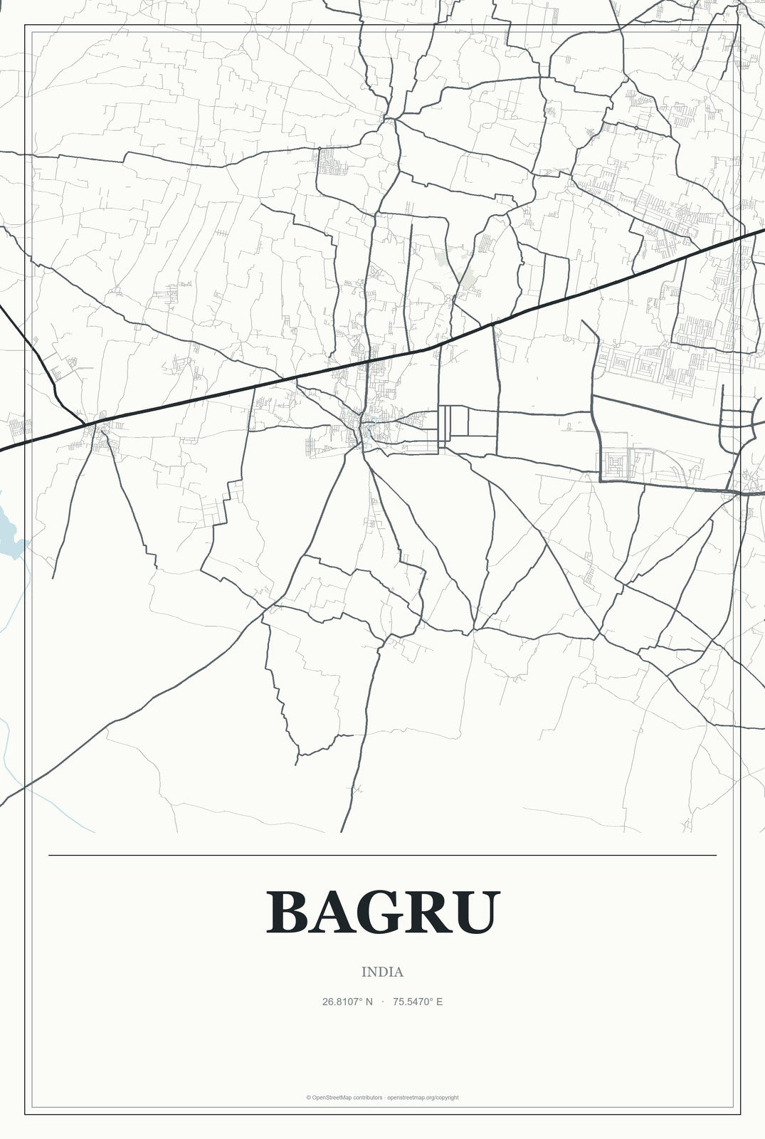 Bagru, India City Map Aluminum Sign in Gallery Air style