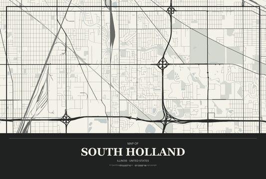 South Holland, Illinois City Map Aluminum Sign in Museum Plaque style