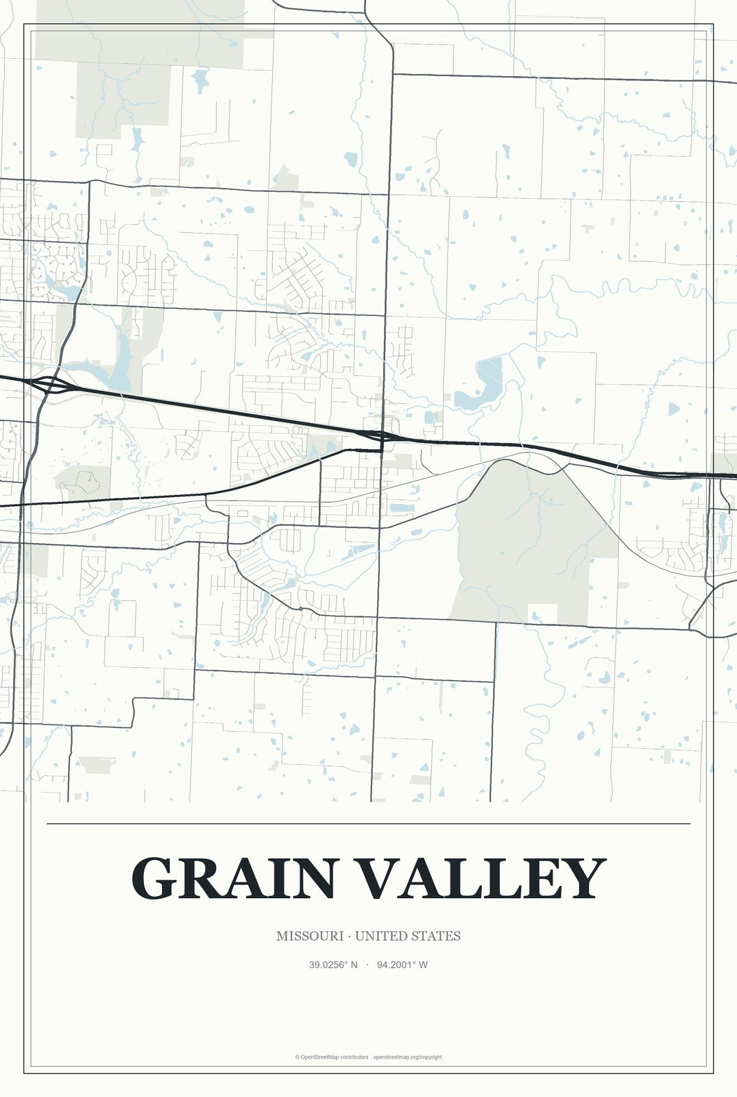 Grain Valley, Missouri City Map Aluminum Sign in Gallery Air style