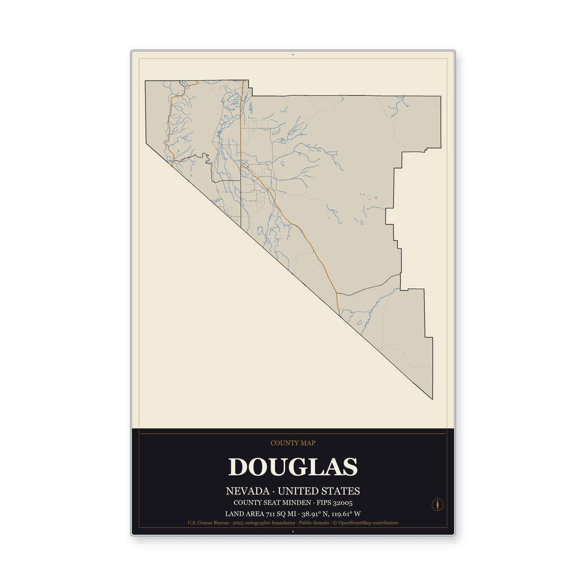 Douglas County, Nevada Map Aluminum Sign in Museum Plaque style