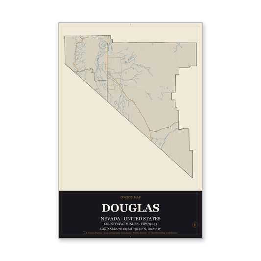 Douglas County, Nevada Map Aluminum Sign in Museum Plaque style