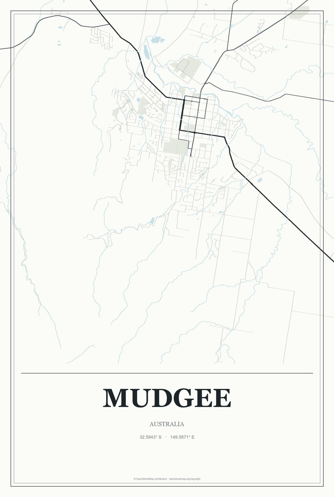 Mudgee, Australia City Map Aluminum Sign in Gallery Air style