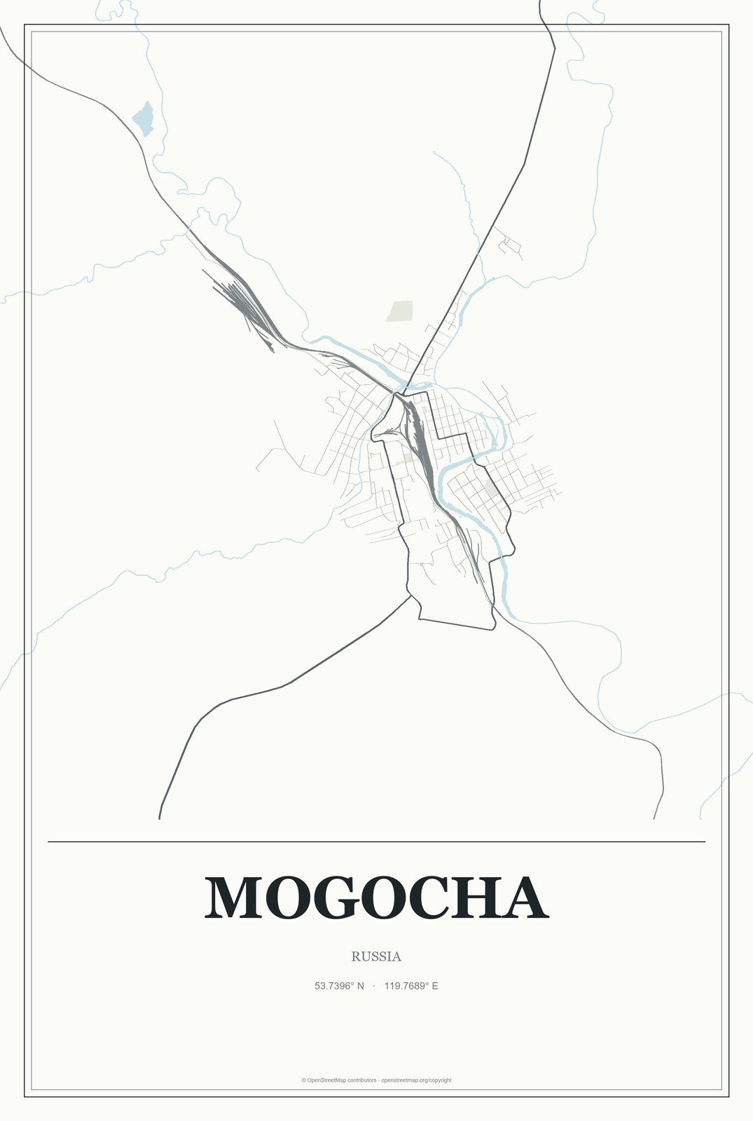 Mogocha, Russia City Map Aluminum Sign in Gallery Air style