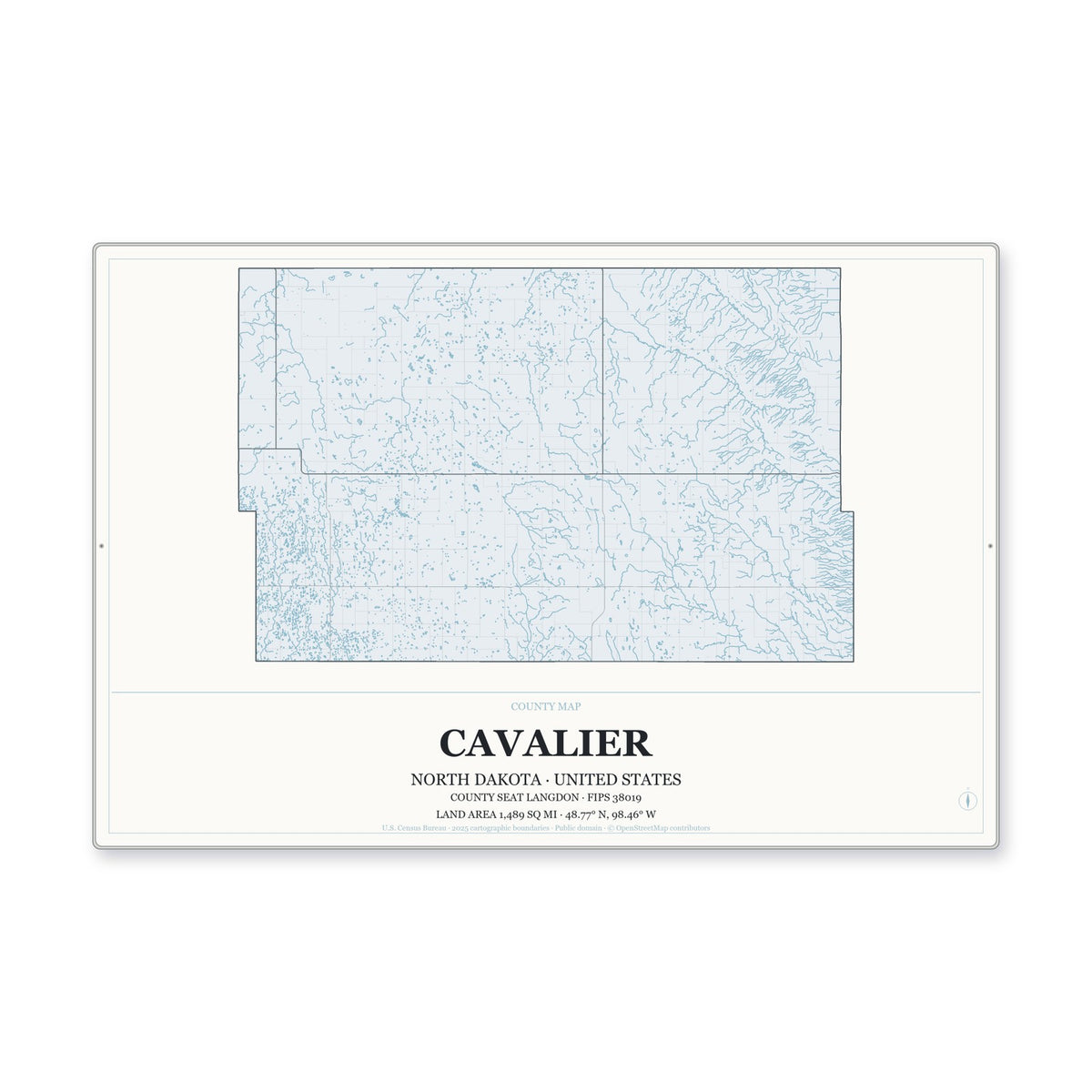 Cavalier County, North Dakota Map Aluminum Sign in Gallery Air style