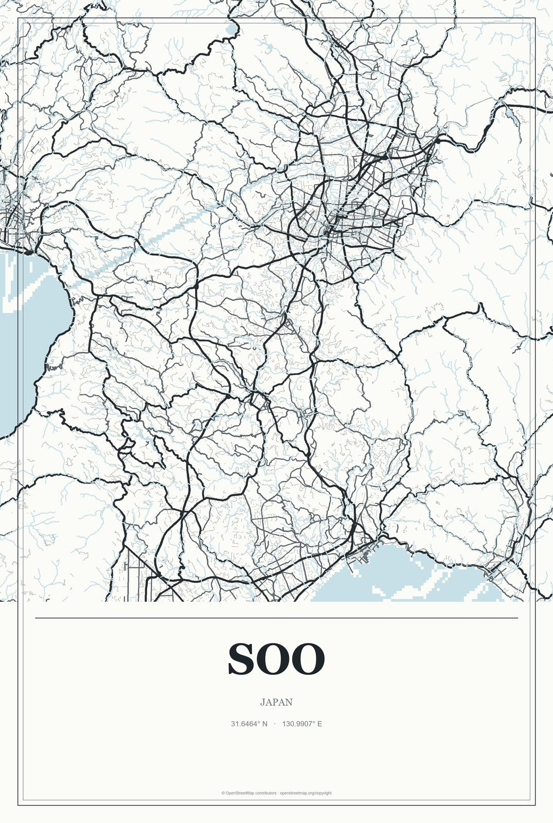 Soo, Japan City Map Aluminum Sign in Gallery Air style