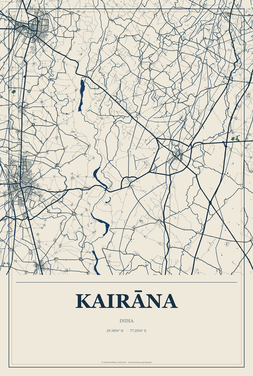 Kairāna, India City Map Aluminum Sign in Coastal Cutout style