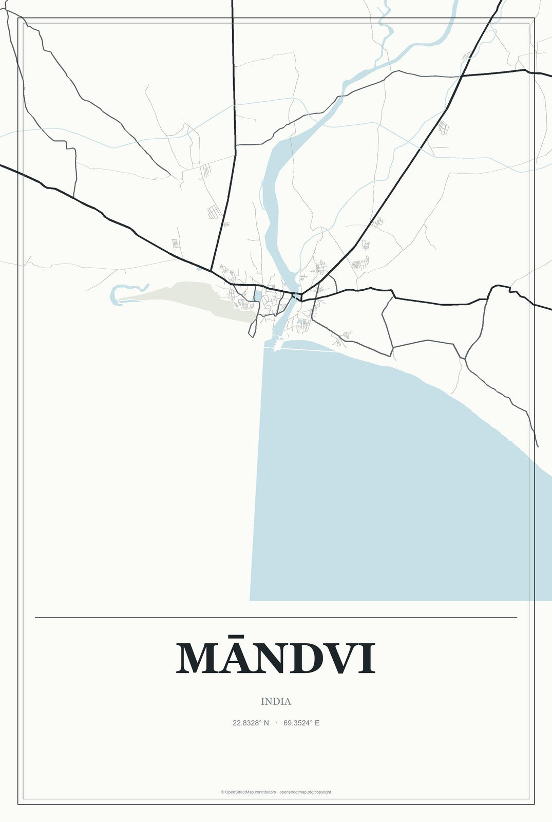 Māndvi, India City Map Aluminum Sign in Gallery Air style