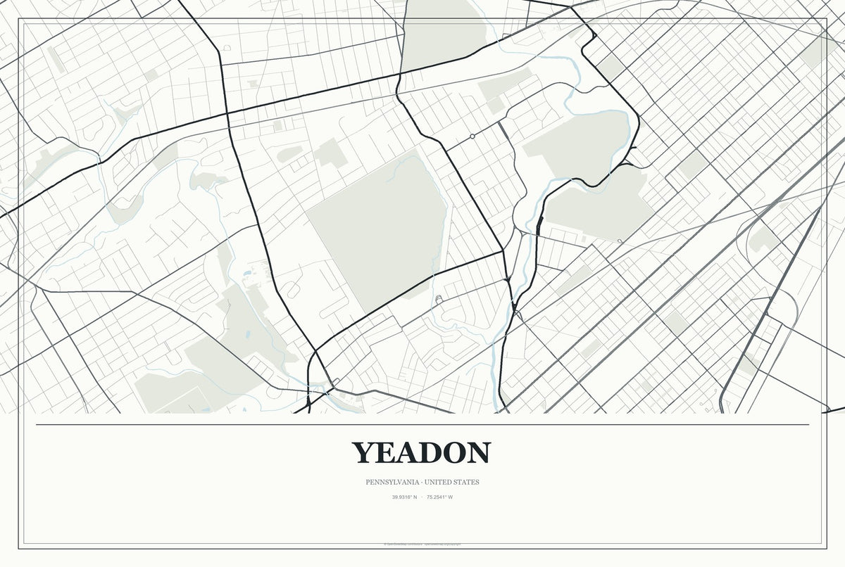 Yeadon, Pennsylvania City Map Aluminum Sign in Gallery Air style