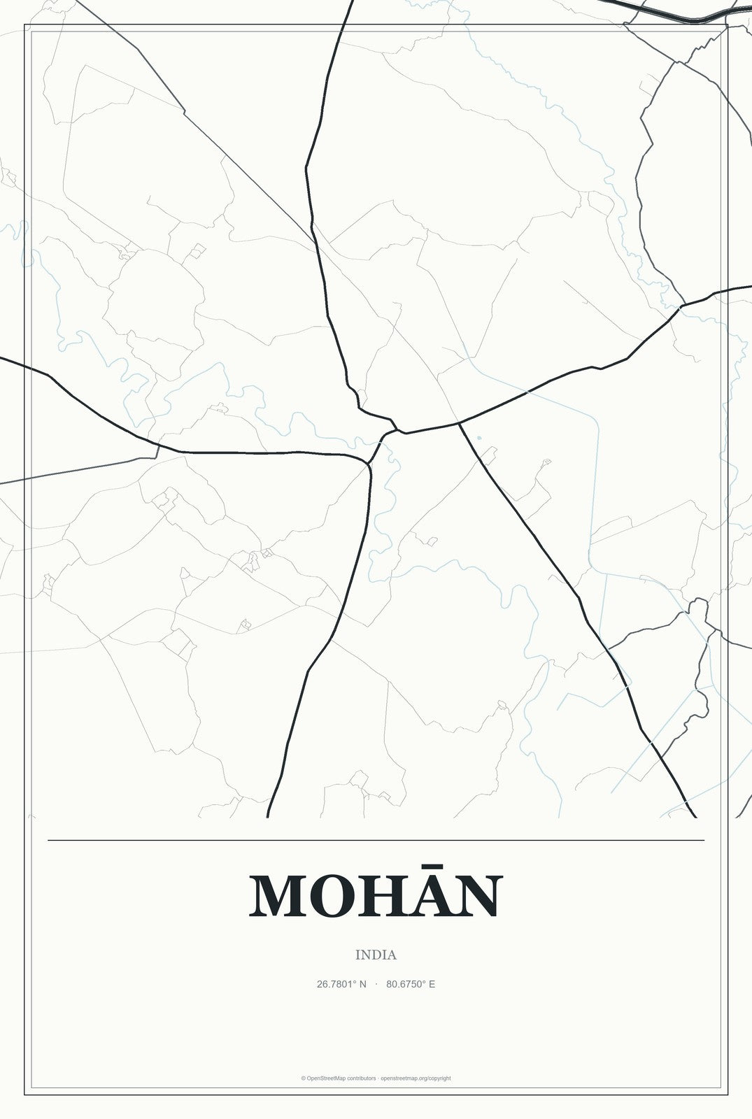 Mohān, India City Map Aluminum Sign in Gallery Air style