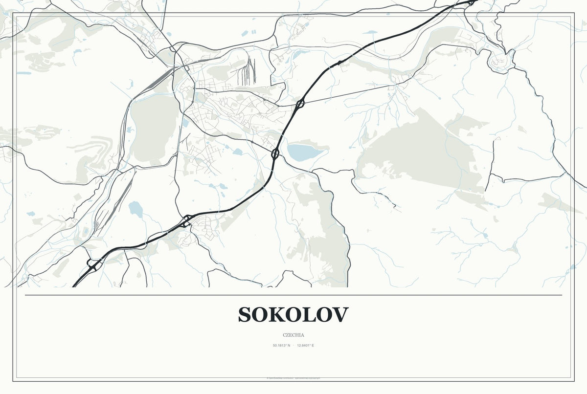 Sokolov, Czechia City Map Aluminum Sign in Gallery Air style