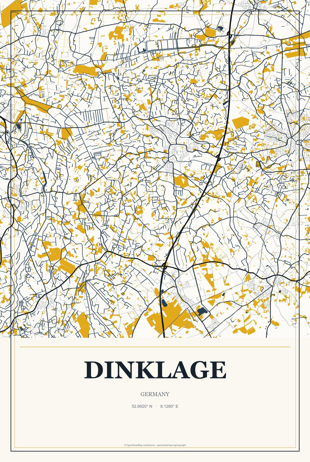 Dinklage, Germany City Map Aluminum Sign in Citrine Modern style