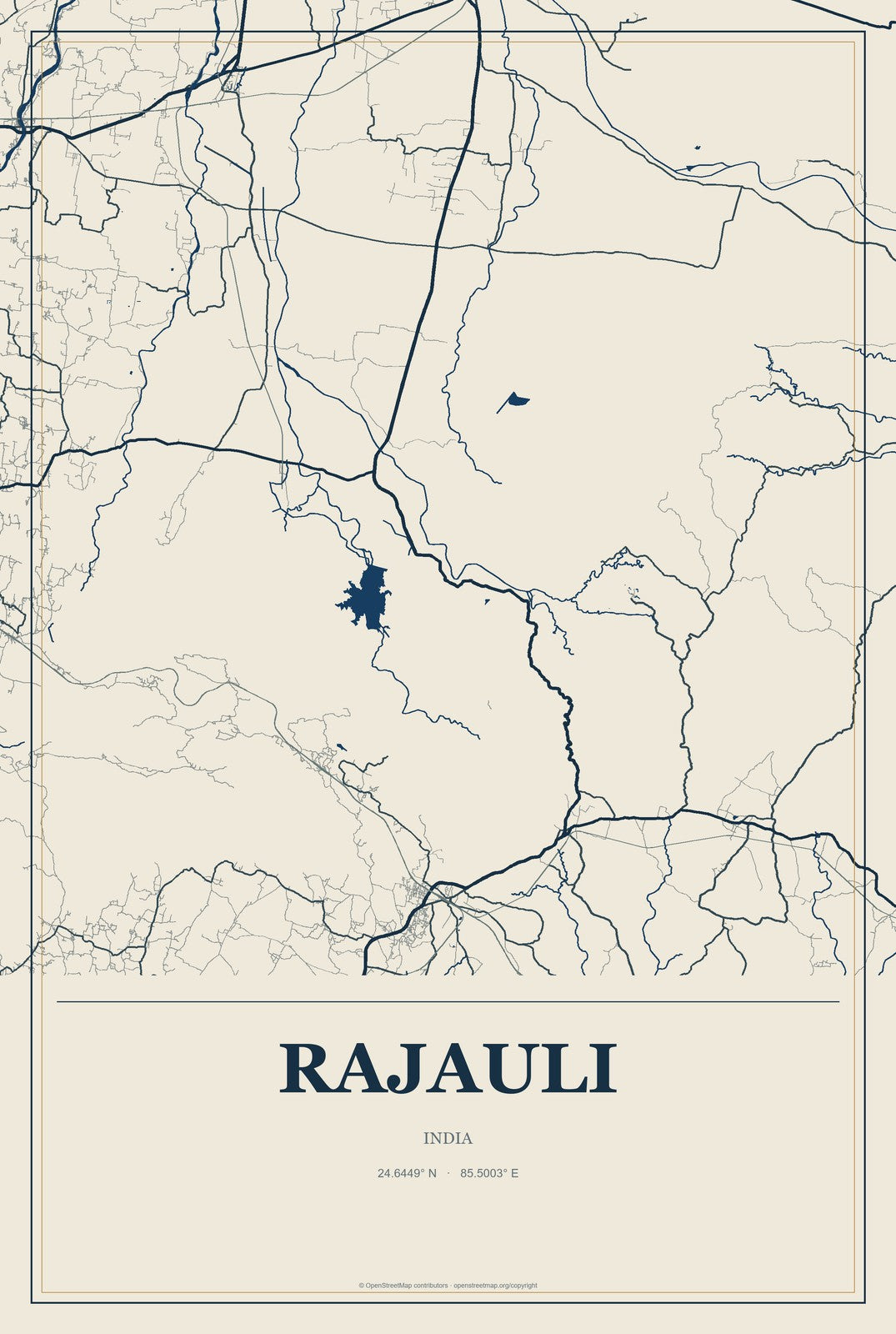 Rajauli, India City Map Aluminum Sign in Coastal Cutout style