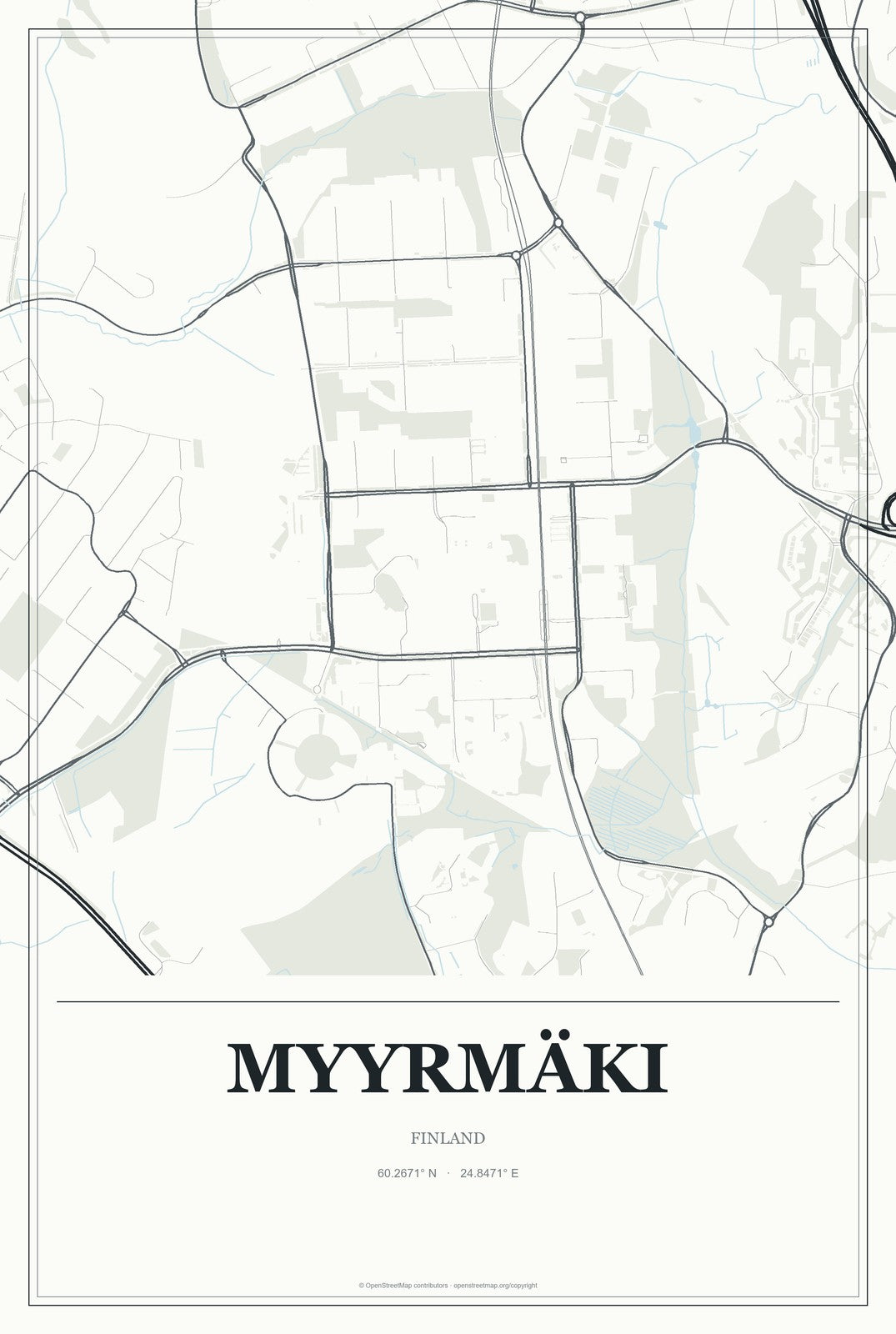 Myyrmäki, Finland City Map Aluminum Sign in Gallery Air style