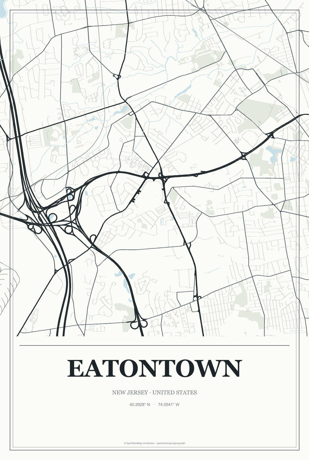 Eatontown, New Jersey City Map Aluminum Sign in Gallery Air style