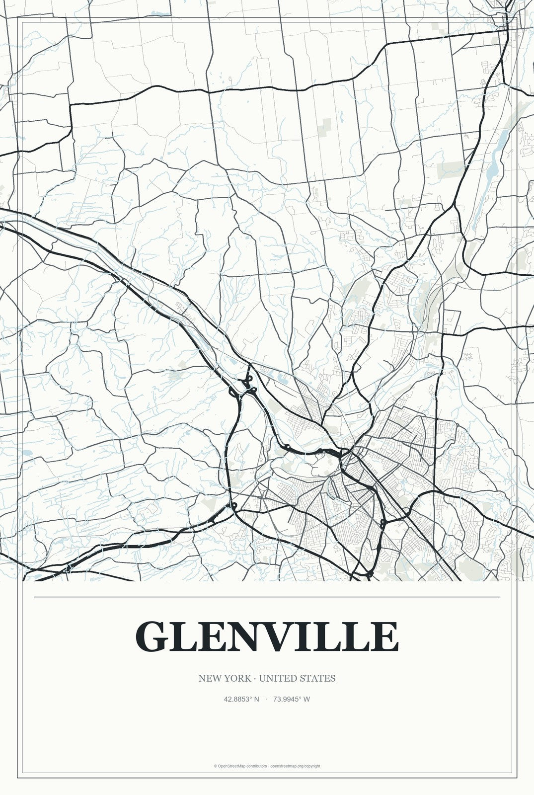 Glenville, New York City Map Aluminum Sign in Gallery Air style