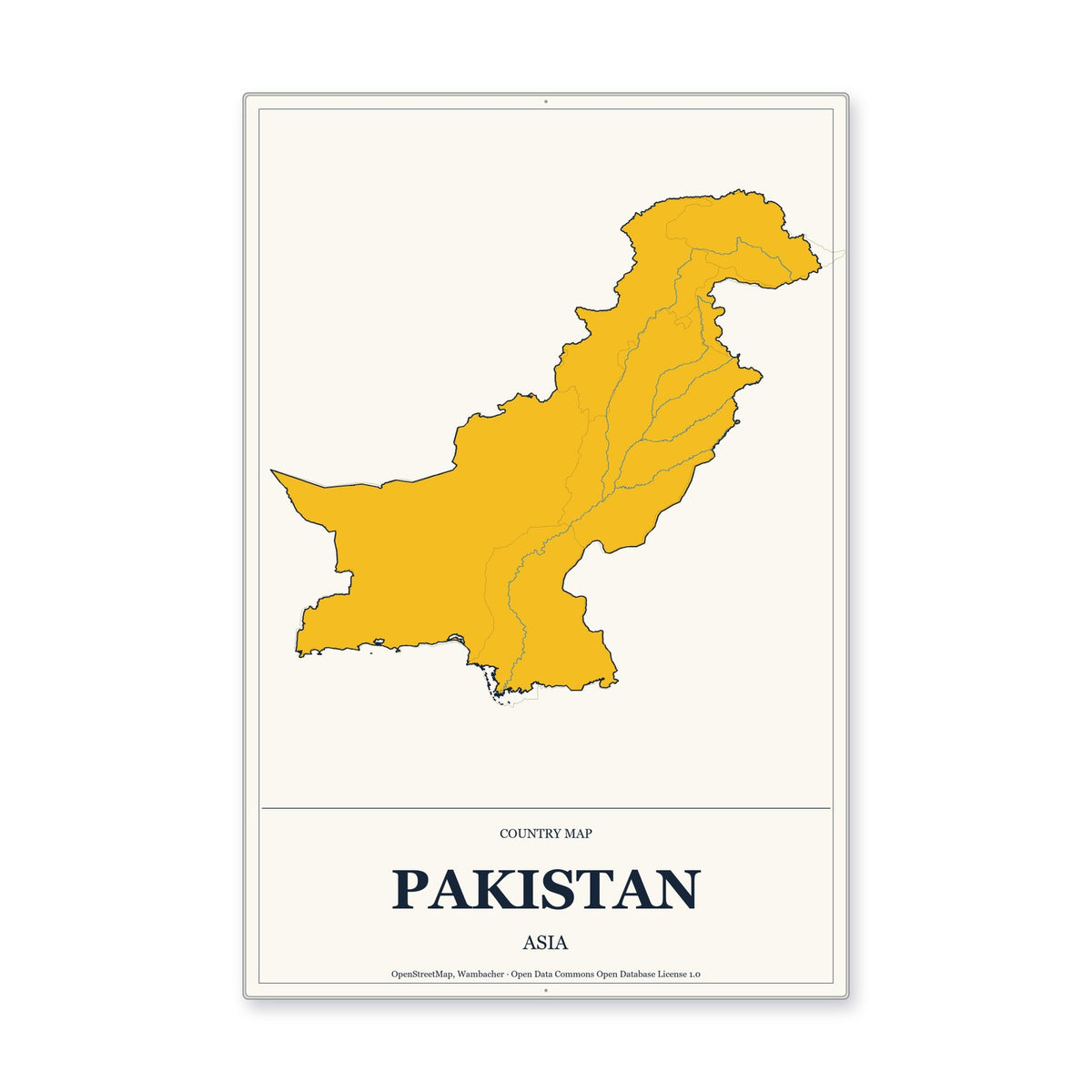 Pakistan Country Map Aluminum Sign in Citrine Modern style