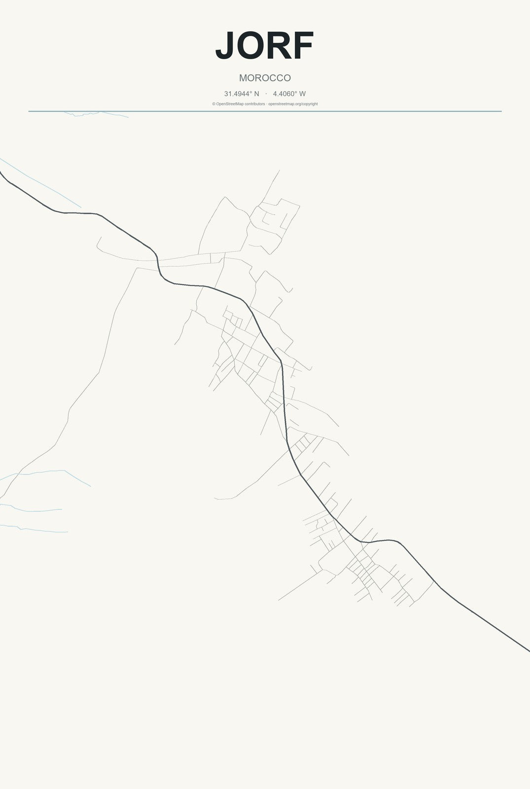 Jorf, Morocco City Map Aluminum Sign in Headline Atlas style