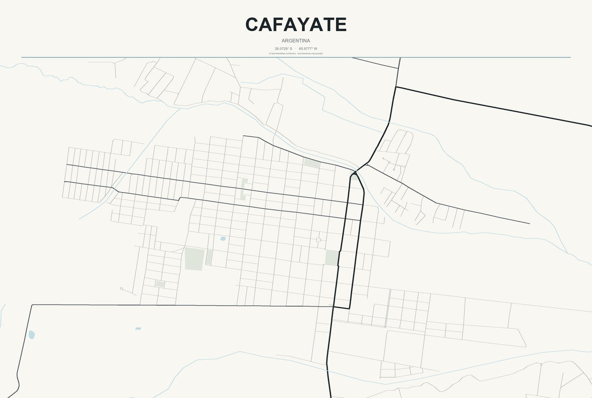 Cafayate, Argentina City Map Aluminum Sign in Headline Atlas style