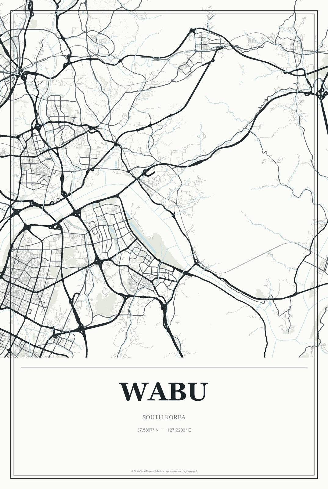 Wabu, South Korea City Map Aluminum Sign in Gallery Air style