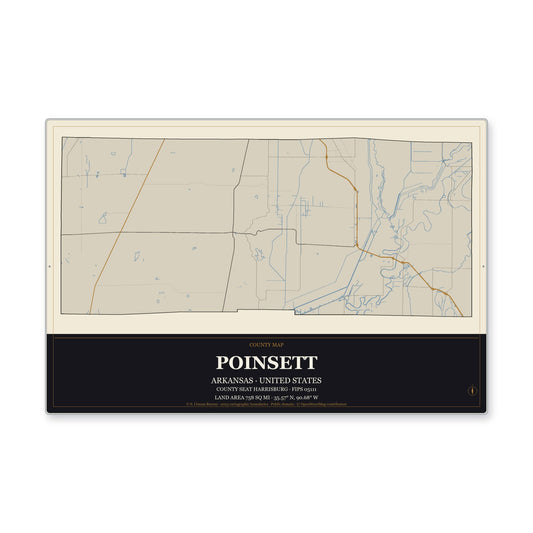 Poinsett County, Arkansas Map Aluminum Sign in Museum Plaque style