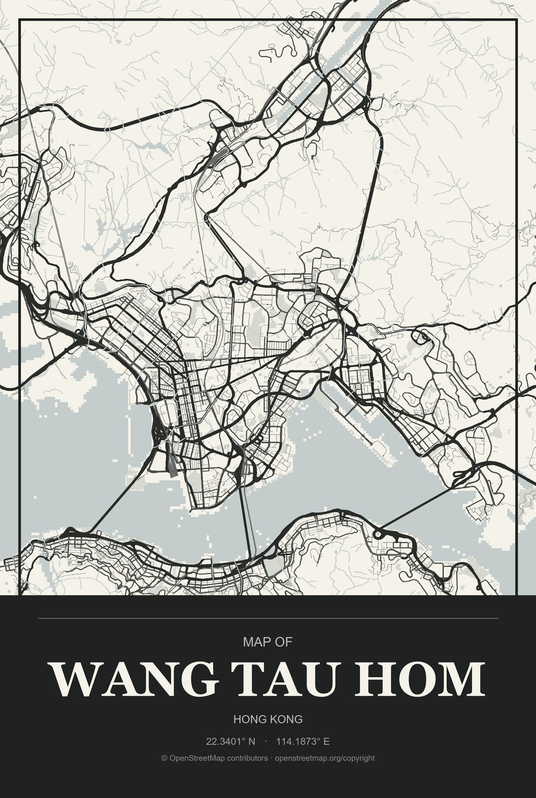 Wang Tau Hom, Hong Kong City Map Aluminum Sign in Museum Plaque style