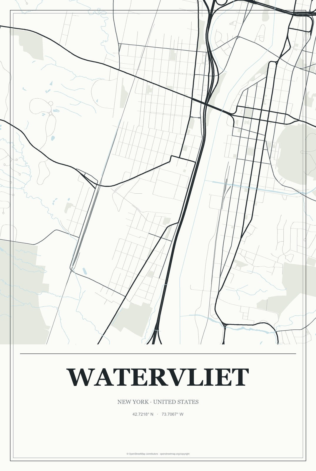Watervliet, New York City Map Aluminum Sign in Gallery Air style