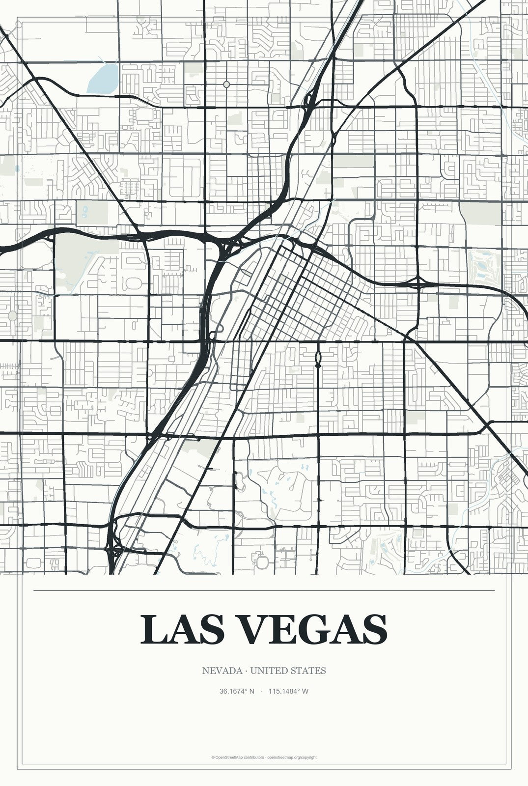 Las Vegas, Nevada City Map Aluminum Sign in Gallery Air style