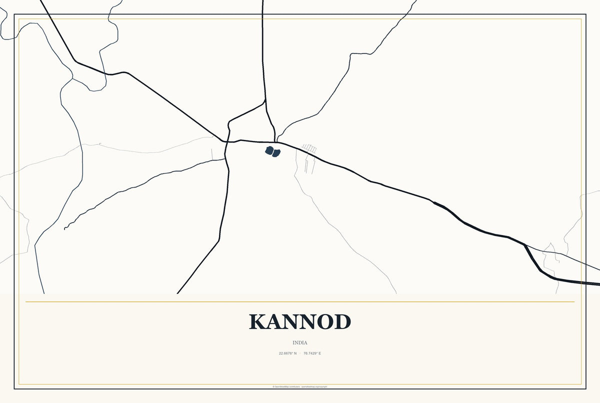 Kannod, India City Map Aluminum Sign in Citrine Modern style