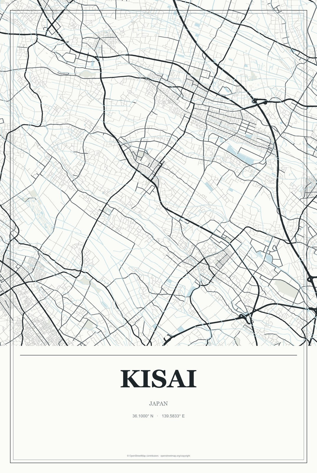 Kisai, Japan City Map Aluminum Sign in Gallery Air style
